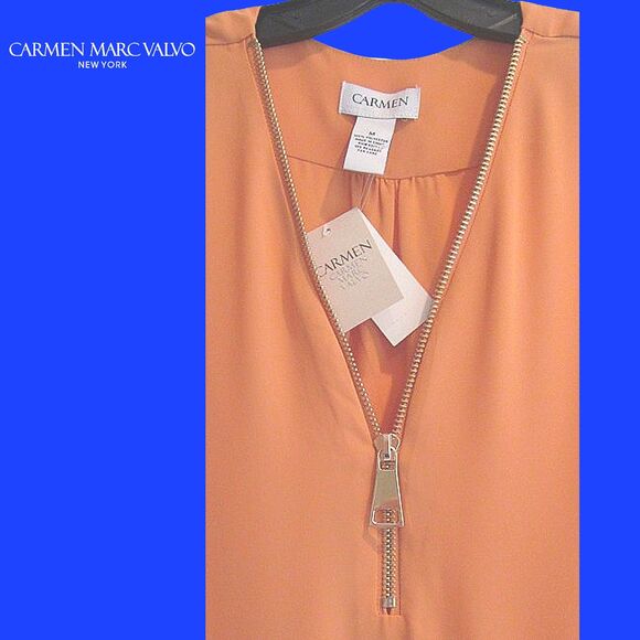 CARMEN MARC VALVO NEW SPICE FLOWER Feminine Latch Exposed Zip V-Neck Blouse M - Picture 4 of 12